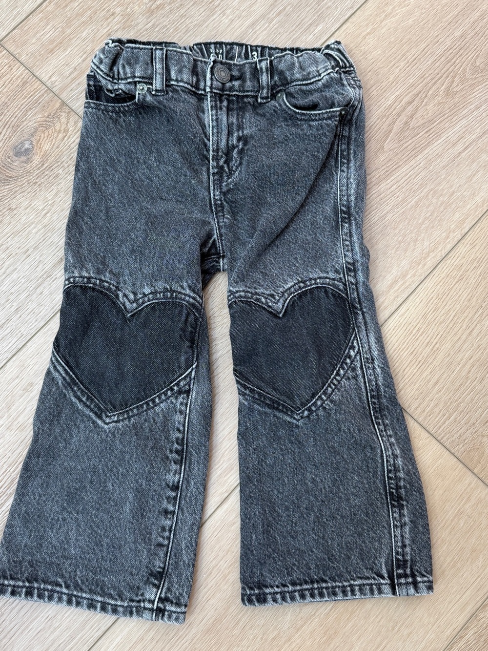 GAP Black Washed Jeans with Heart Knee Patches sz 3T